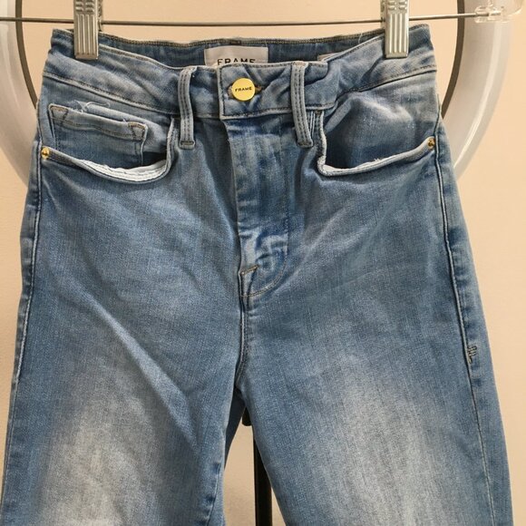 FRAME Le One Skinny Caspio Fray Edge Hem Organic Cotton Blend Slim Fit Jeans - Picture 5 of 10